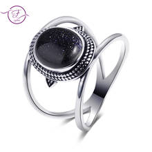 Vintage Oval Bluesand Stone Rings for Women Silver Color Ring Black Stone Luxury Jewelry Wedding Anniversary Engagement Gift 2024 - buy cheap