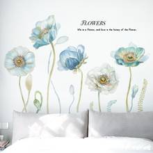 Adesivo de parede romântico azul flor, adesivo quente autoadesivo decoração quarto sala de estar decoração de casa fundo de sofá 2024 - compre barato