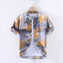 Hot Sale 2022 New Stand Collar Linen Shirt Men Short Sleeve Summer Thin Section Floral Shirt Loose Thin Section Men's Clothing 2024 - buy cheap