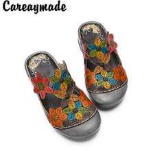 Careaymade-Originally Created Spring and Summer, the new style of cool slippers,flower genuine leather,national wind slippers 2024 - buy cheap