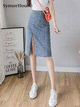 Elegant Women Denim Wrap Skirts Chic 2022 New Blue High Waist Side Split Sheath Pencil Midi Skirts Female Spring Summer 2024 - buy cheap