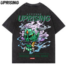 Camiseta masculina estampa demon devil ghost pain, camiseta retrô lavada, de grandes dimensões, camiseta harajuku, hip hop 2024 - compre barato