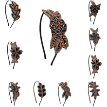 Diadema de diseño de hojas para mujer, cuentas de cristal de moda al por mayor, diadema de flores, color negro y plateado 2024 - compra barato