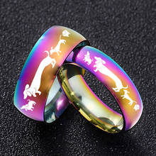 MOREDEAR 6mm 8mm Rainbow Colorful Ring Titanium Steel Band A dachshund family Ring for Men and Women 2024 - buy cheap