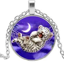 2019 Hot Creative White Tiger Time Crystal Glass Convex Round Pendant Necklace Clothing Sweater Chain Jewelry 2024 - buy cheap
