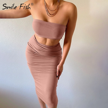 Party Two Pieces Sets Strapless Short Crop Top Midi Skirt  2 Pieces Sets Club Female Outfits Tracksuits Women Set  Summer G2740 2024 - buy cheap