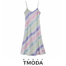 T MODA 2022 Woman Summer Dress Long Dresses Women Casual Satin Tie Dye Sexy Backless Strap Beach Holiday Party Midi Dress 2024 - buy cheap