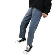 Calça jeans masculina estilo hong kong folgada, retrô, estilo coreano, para primavera e outono, perna larga, calça harém, moderna, cortada, 2020 2024 - compre barato