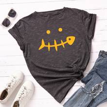 Women Cotton  T-Shirt Top Graphic Tee Female Summer Short Sleeve Tops Tees Fish Bone Smile Face Print Lady Funny Shirts 2024 - buy cheap