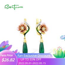 SANTUZZA Silver Earrings For Women Pure 925 Sterling Silver Delicate Flower Dangling Green Stones  Fine Jewelry Handmade Enamel 2024 - buy cheap