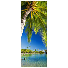 77*200cm adesivo de porta com visão do mar arte 3d de parede para orla-mar decoração de casa paisagem de palmeira paisagem papel de parede mural em vinil decoração de verão 2024 - compre barato