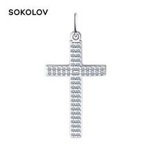 Cross SOKOLOV with cubic silver fashion jewelry 925 women's male, pendants for neck women 2024 - buy cheap