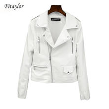 Fitaylor 2022 New Spring Autumn Women Biker Leather Jacket Soft PU Punk Outwear Casual Motor Faux Leather White Jacket 2024 - buy cheap