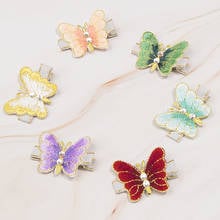 Pinzas para el pelo de mariposa con diamantes de imitación bordadas a mano, pasadores pequeños Retro para niñas, accesorios para niños, pinzas para el pelo 2024 - compra barato