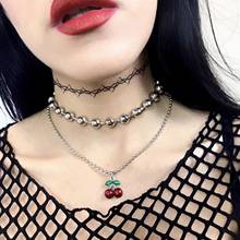 90s Cherry Colorful Pendant Necklace For Women Girl Vintage Hip Hop Cute Harajuku Fruit Choker Necklace Metal Trendy Jewelry New 2024 - buy cheap