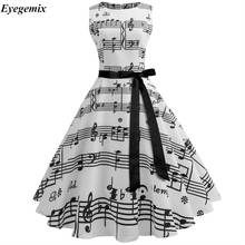 Women Summer Music Note Printing Dress Audrey Hepburn Robe Retro Swing Casual Vintage Sleeveless O-Neck Swing Dresses Vestidos 2024 - buy cheap