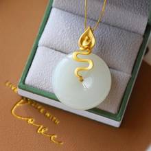 Natural Hetian Jade White Jade Safety Buckle Pendant S925 Sterling Silver Ancient Gold Inlaid Fashionable Simple Elegant Gift 2024 - buy cheap
