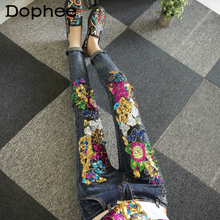 Diamond Flower Sequined Jeans for Women 2022 Spring/Summer High-End Korean Pencil Trouses Stretch Skinny Denim Pants Streetwear 2024 - buy cheap