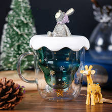 Taza creativa de vidrio para árbol de Navidad, vaso de café de doble pared resistente al calor con tapa, regalos de Navidad para niñas, 300ML 2024 - compra barato