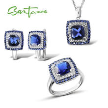 SANTUZZA Genuine 925 Sterling Silver Jewelry Set For Women Blue/Green Stones White CZ Ring Earrings Pendant Party Fine Jewelry 2024 - buy cheap