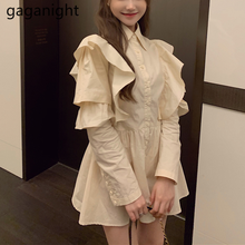 Gaganight Casual Long Sleeve Shirt Dress Female Stand Collar Black Apricot Mini Dress Women Ruffle A Line Dresses Spring Vestido 2024 - buy cheap