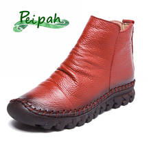 Peipah bota feminina couro legítimo, calçado feminino liso designer outono inverno casual botas planas 2024 - compre barato