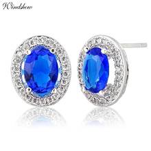 Windshow  White Gold Color Oval Blue CZ Paved Crystal CZ Stud Earrings For Women Princess Luxury Wedding Party Jewellery Aros 2024 - buy cheap