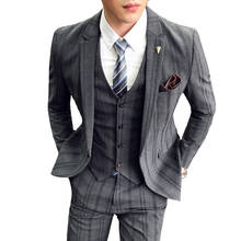 British Style Men's Stripe Slim Fit Suits Jacket Trousers Waistcoat Male Party Dress Blazer Suit 3 Piece Set Coat Pants Vest 2024 - buy cheap