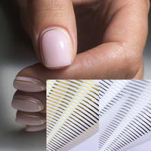 Ouro 3d etiqueta do prego curva listra linhas unhas adesivos gradiente adesivo striping fita da folha do prego arte do prego adesivos decalques prata 2024 - compre barato