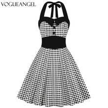 Audrey Hepburn Vintage Halter Neck Backless Plaid Big Swing Dress Women Retro Casual Sexy Party Cocktail 50s Dresses Robe S-2XL 2024 - buy cheap