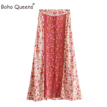 Boho Queens-falda de playa Hippie para mujer, falda larga con botones delanteros, estampado floral, de gran tamaño 2024 - compra barato