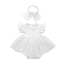 Ins/летнее платье в Корейском стиле для маленьких девочек на 100 дней цельный сетчатый комбинезон принцессы с повязкой на голову, одежда для крещения новорожденных 2024 - купить недорого