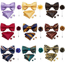 Men Wedding Party Bow Tie Brooch Pin Pocket Square Set Grooms Formal Dress Gold Red Paisley Bowtie Butterfly Tie Bowknot DiBanGu 2024 - buy cheap