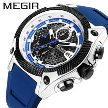 MEGIR Watch Men Waterproof Chronograph Military Army Male Clock Top Brand Luxury Blue Rubber Business Man Sport Wristwatch 2127 2024 - buy cheap