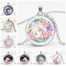 Cute Unicorn Vintage Necklace Antique Bronze Chain Glass Cabochon Pendant Necklace for Women Retro Handmade Jewelry Party Gift 2024 - buy cheap