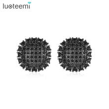 LUOTEEMI Elegant Micro Clear/Black CZ Round Stud Earrings for Women Girls Korean K-POP Men Fashion Earrings 2022 Trend New 2024 - buy cheap