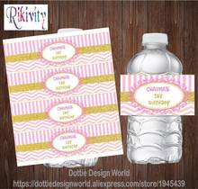 20 Pcs Personalized Princess Pink Stripe Gold Water Bottle Wine Labels Candy Bar Wrapper Baby Shower Birthday Party Decoration 2024 - buy cheap