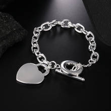 Pulseira de prata esterlina para mulheres, 925, pendurada, simples, corrente de cartão, coração, festa de casamento, presente, jóias da moda, imperdível, novo 2024 - compre barato