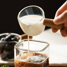 Mini jarra de leite de vidro para café, jarro de leite pequeno para café com tigela de vidro para condimentos e molho em barco com cabo de madeira 2024 - compre barato