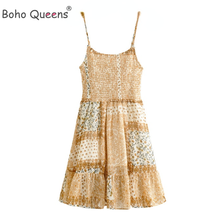 Boho Queens  Women Floral Print Sleeveless Beach Bohemian Mini Dress Ladies Chiffon Boho Dresses Vestidos 2024 - buy cheap