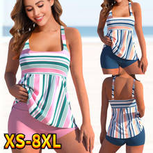 2022 Women Sexy Swimsuit Striped Printed Two Pieces Tankini Female Summer Monokini Swimwear Bathing Suit  Beachwear New 2024 - buy cheap