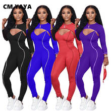 CM.YAYA Sport Women's Set Long Sleeve Crop Tops Spaghetti Strap Jumpsuit Set Tracksuit Fitness Two Piece Outfit Active Sweatsuit 2024 - buy cheap