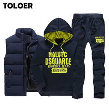New Winter Thicken Warm Tracksuit Men 3 Pieces Hooded Fleece Hoodies+Zipper Vest+Sweatpants Track Suit Man Print Sportswear Coat 2024 - buy cheap