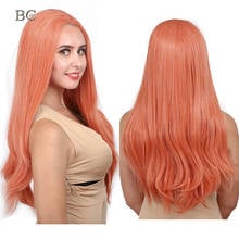 BCHR-Peluca de cabello sintético con ondas naturales para mujer, cabellera artificial con malla frontal de 13x2, Color naranja, parte Central, para cosplay 2024 - compra barato