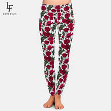 Letsfind belas flores vermelhas rosas e folhas de impressão leggings femininas cintura alta plus size magro fitness leggings completos 2024 - compre barato