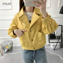 FTLZZ-chaquetas de cuero con cuello vuelto para mujer, abrigo holgado de PU con botonadura única, estilo Punk, negro y amarillo 2024 - compra barato