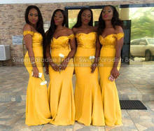 Bling Gold Yellow Sequined Bridesmaid Dresses Mermaid Long Off Shoulder Actual Photo Women Wedding Party Dress 2024 - buy cheap