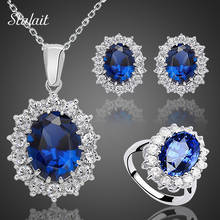 Fashion Blue Crystal Stone Wedding Jewelry Sets For Brides Silver Color Necklace Set For Women African Jewelry Sets & More 2024 - buy cheap