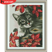 HUACAN-Pintura de hilo de algodón de gato encantador, punto de cruz, kit de costura DMC, 14CT, bordado, decoración del hogar 2024 - compra barato