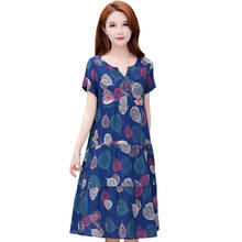 2022 Summer Print Dress Women V-Neck Short Sleeve Middle-aged Women Dress Casual Loose Elegant Long Boho Dresses High Quality 2024 - buy cheap